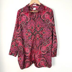 Chicos‎ No Iron Long Sleeve Tunic Top Womens Size XL Maximalism Colorful Cotton